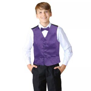 Gioberti Boy's 3pc Purple Satin Formal Vest Tie Bow Set Size 14 Retail $49.50